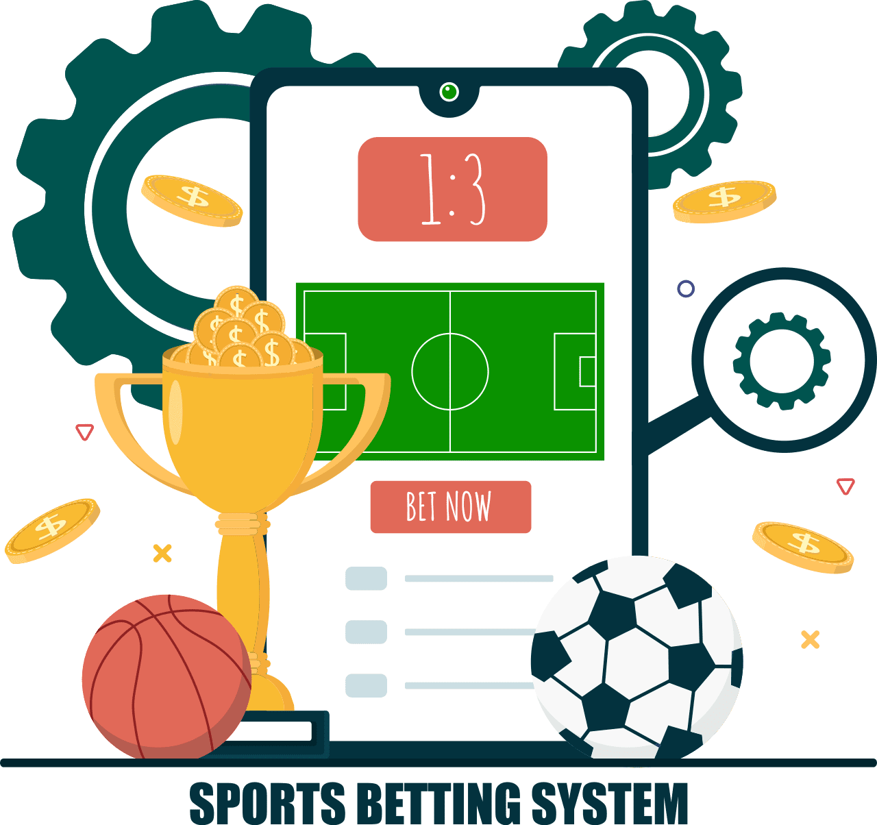 Illustration featuring a tournament trophy, gear mechanisms, and data visualization symbols signifying Gaming Associates’ esports certification, regulatory analysis, and platform integrity services.