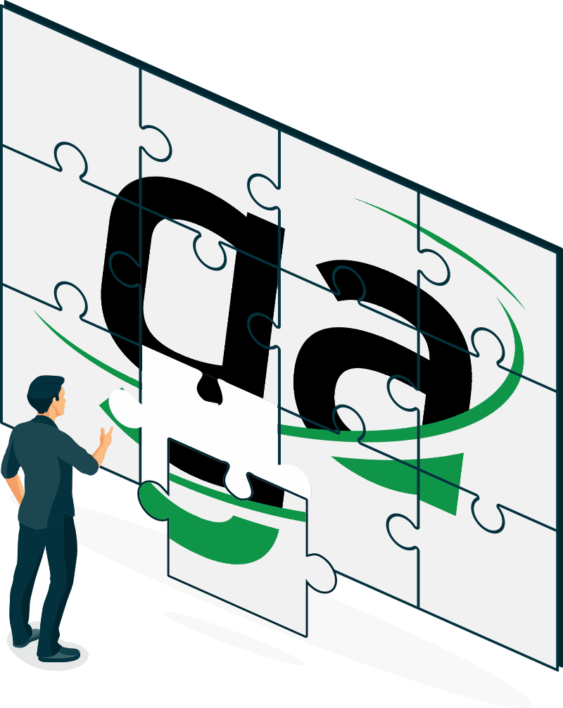 Illustration of a person assembling a puzzle with the Gaming Associates (GA) logo