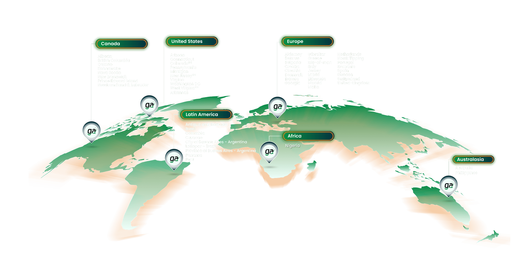 World Map with Approved Jurisdiction Locations by iGaming by Gaming Associates